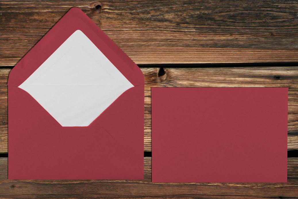 Briefhüllen mit Seidenfutter B6 125x176 mm Nassklebend Rosso gerippt 100 g/qm